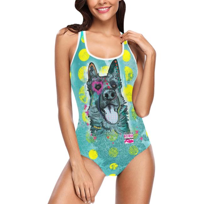 Badeanzug Hundemotiv Eddy - 85% Polyester, 15% Spandex, Wasserecht, mit Innenfutter,  bunt, Größe XS-5XL, Bademode, Deutscher Schäferhund, German Shepherd, Mix